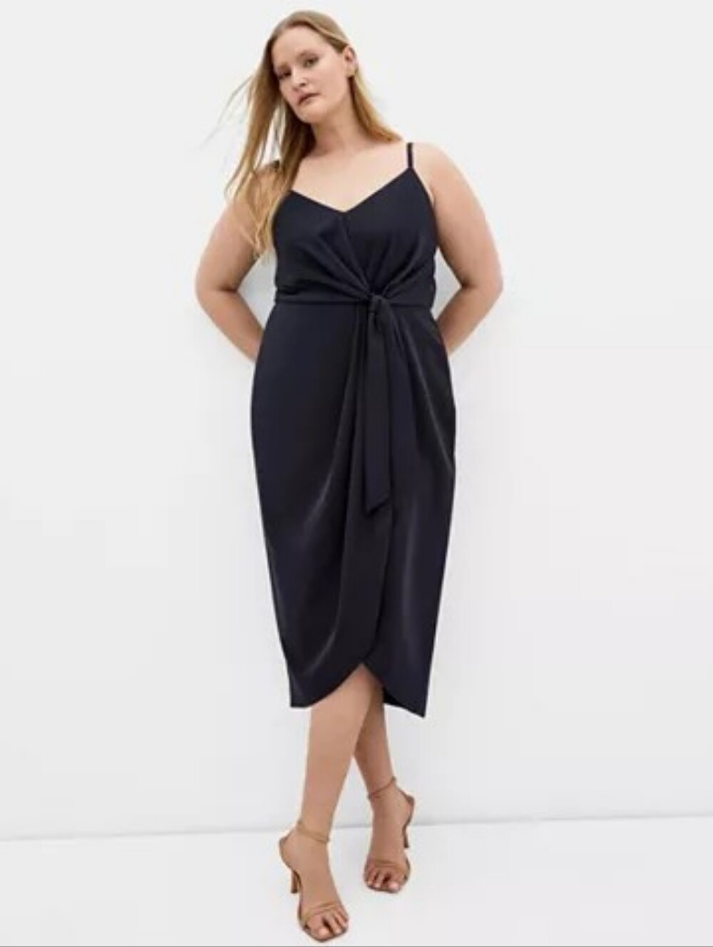 City ChiC BY MACY'S, Spaghetti Strap Navy Midi Dress with Front Knot/bow